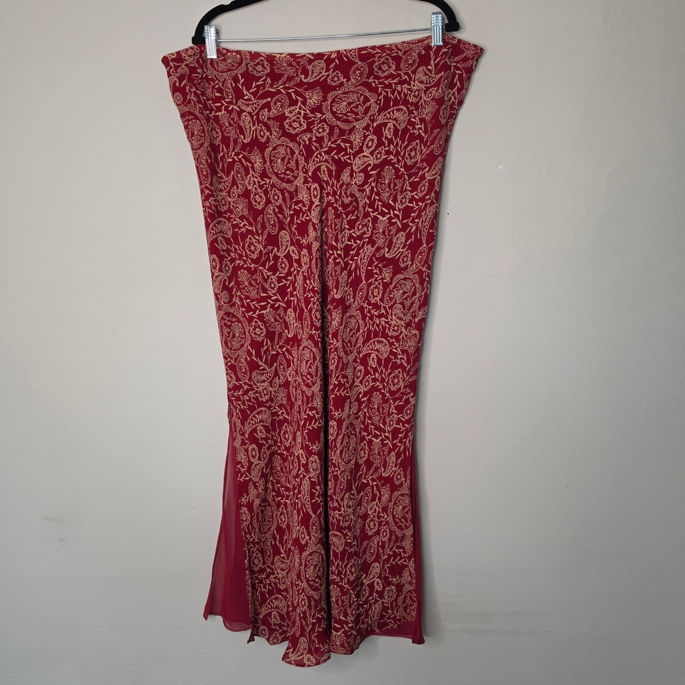 Merona Skirt Womens XL Red Paisley Silk Midi A-Line Chiffon Inset Boho Classic